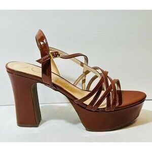 NEW Sugar Brown Patent Leather Platform Strappy Sandals- 9